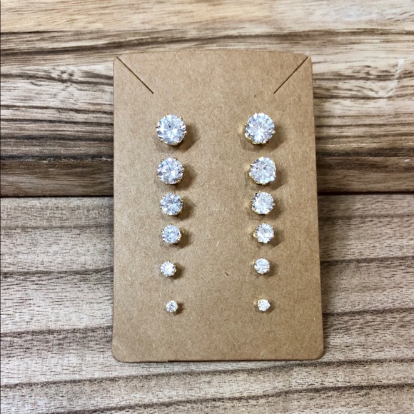 18K Gold Plated CZ Stud Earrings 6MM - Picture 3 of 6